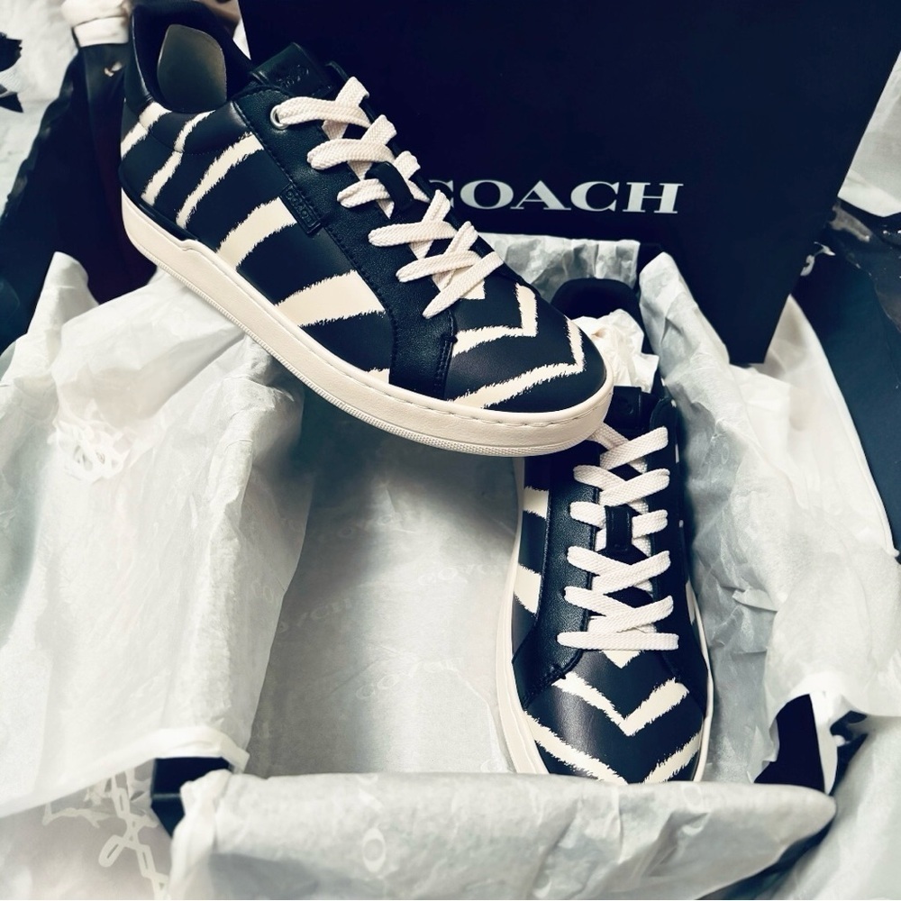 Sz 9.5 Coach Current Season Lowline Low Top Sneaker With Zebra Print